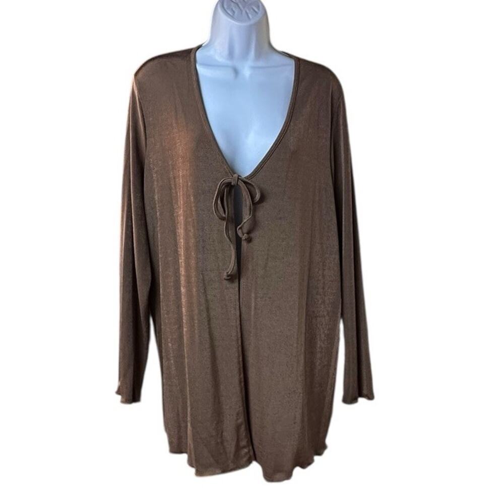 Cache Brown Tie Front Cardigan Top Women’s Large Shimmer Y2K Stretch USA